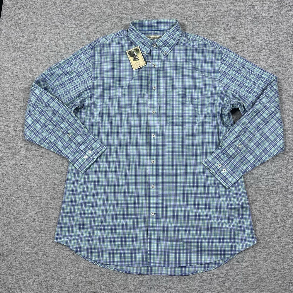 Donald Ross Shirt Mens Large Mint Plaid Long Sleeve Button Down City Preppy NEW - Picture 2 of 10